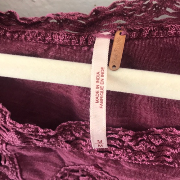 Free People 3/4 Sleeve Purple Crochet Top - Picture 2 of 5